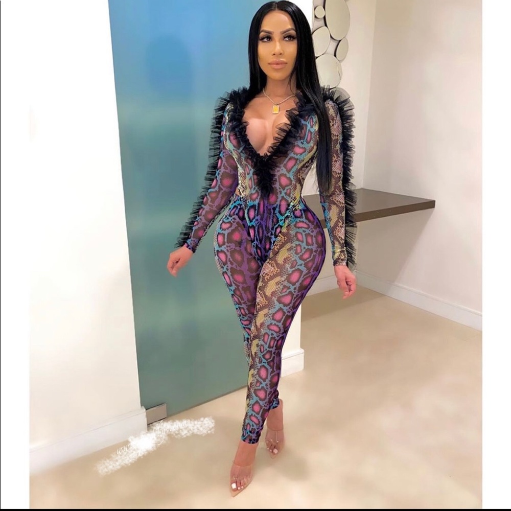 Mesh snakeskin jumpsuit